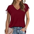 thumbnail image 2 of CHUOU T Shirts for Women Solid Color V Neck Short Sleeve Tie Side Loose Tee Shirt Vintage Top, 2 of 5