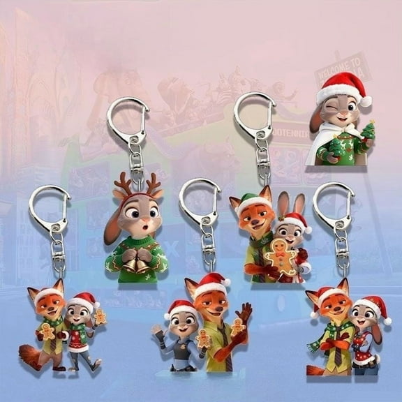 6pcs Zoo-topias Keychains New Movie Character Acrylic Pendant Backpack Keychain Gift