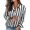 thumbnail image 2 of CBASIHI Womens Striped Button Down Shirts- Loose Fit Casual Trendy Collared Long Sleeve Fall Tops Black Size S-2XL, 2 of 7