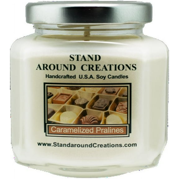 CARAMELIZED PRALINES HEX 6-OZ. ALL NATURAL SOY CANDLE