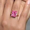 thumbnail image 4 of Gem Stone King 18K Rose Gold Plated Silver Pink Created Sapphire Ring for Women (10.00 Cttw, Emerald Cut 14X10MM, Gemstone September Birthstone, Available in Size 5, 6, 7, 8, 9), 4 of 4