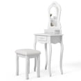 thumbnail image 2 of Patiojoy Coiffeuse Miroir Table de Maquillage Style Simple Coiffeuse avec Banc Coussiné Blanc, 2 of 10