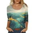 thumbnail image 2 of JTZGDY 3/4 Sleeve U Neck Tops for Women Dressy Casual Boho Floral Printed Summer Graphic Tunic T-Shirts Loose Lightweight Cotton Pullover Blouse Multicolor#07 XXL, 2 of 10