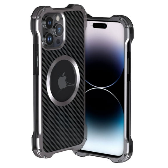 Metal Bumper TPU PC Case for iPhone 15 Pro Max, Heavy Duty Protection Shockproof 360 Full Body Hybrid Military Rugged case Magsafe Case Cover for iPhone 15 Pro Max 6.7", Gray