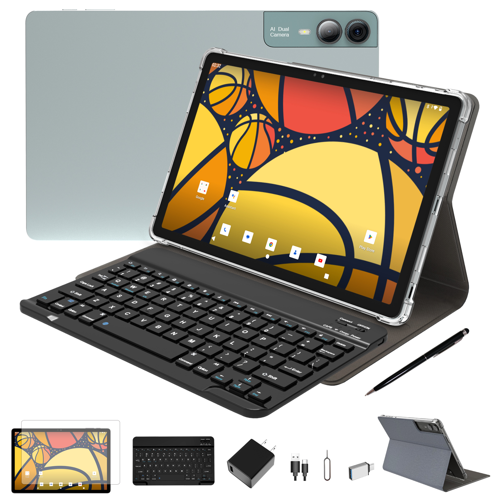 2025 Newest 11 inch Android 14 Tablet, 18GB RAM, 128GB ROM, 2K Display, Octa-Core , 13MP+5MP+5MP Camera, BT 5.0, GPS, 9000mAh, Quad Stereo Speakers