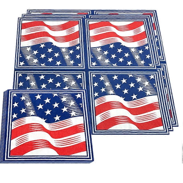 40pcs Independence Day Disposable Napkins American Flag Printed Tissue Napkins Paper Towel for Party Festival
