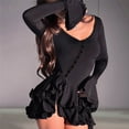 thumbnail image 4 of Vestidos de Invitada de Boda de Larga para Mujer, Sexy, con Escote en V Profundo, Vuelo y Volantes Negro (Borde Negro) L, 4 of 9