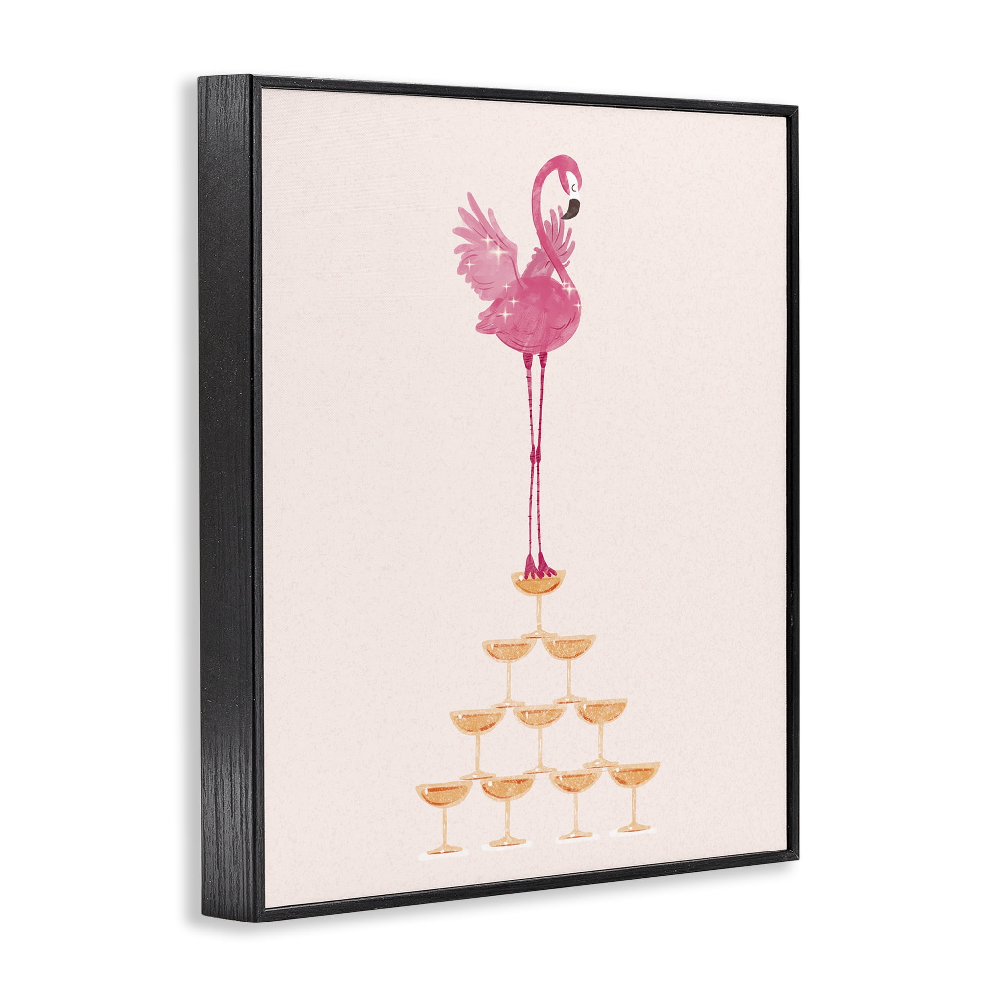 Stupell Industries Balancing Flamingo & Wine Novelty Painting Black Framed Art Print Wall Art, 16 x 20