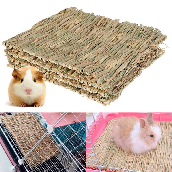 junshi11 Grass Mat Woven Bed Mat Straw Nest Cage Pet Chew Toy Pad for Guinea Pig Rabbit Hamster Mice Squirrel Wood Color 1
