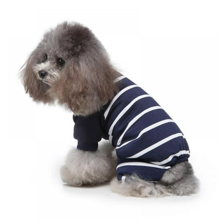

4 Legged Pet Romper Jumpsuit Pajamas Stripe Homewear All Seasons Puppy Apparel Cotton