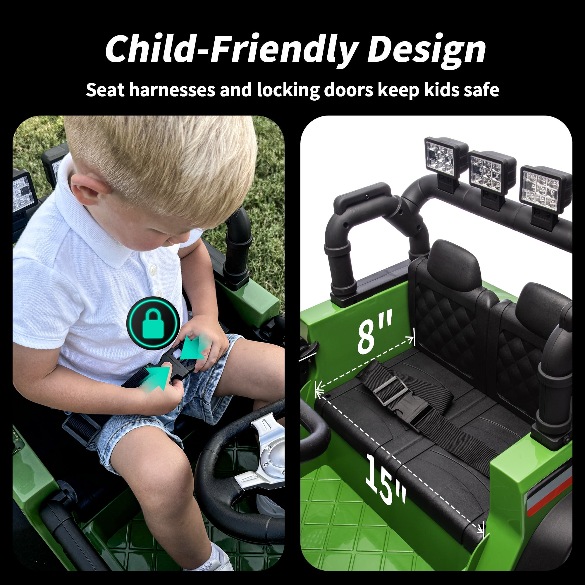 Hikiddo Kids Ride on Truck Car, 12V Ride on Toy Electric Cars for Kids w/ Remote, Bluetooth - Army Green