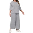 thumbnail image 5 of Solid Color 2 Pieces Plus Size Sets Women Three Quarter Sleeve Tops and Wide Leg Pants, 5 of 6