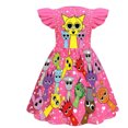 thumbnail image 4 of XDZJLR Kids Girls Dress Sprunki Music Novelty Print Ruffle Flutter Sleeve Outfit Daily Dresses Red 3-4 Years, 4 of 6