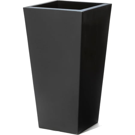 Step2 Tremont Tall Square Tapered Planter, 28 in Resin Planter, Self-Watering, Onyx Black