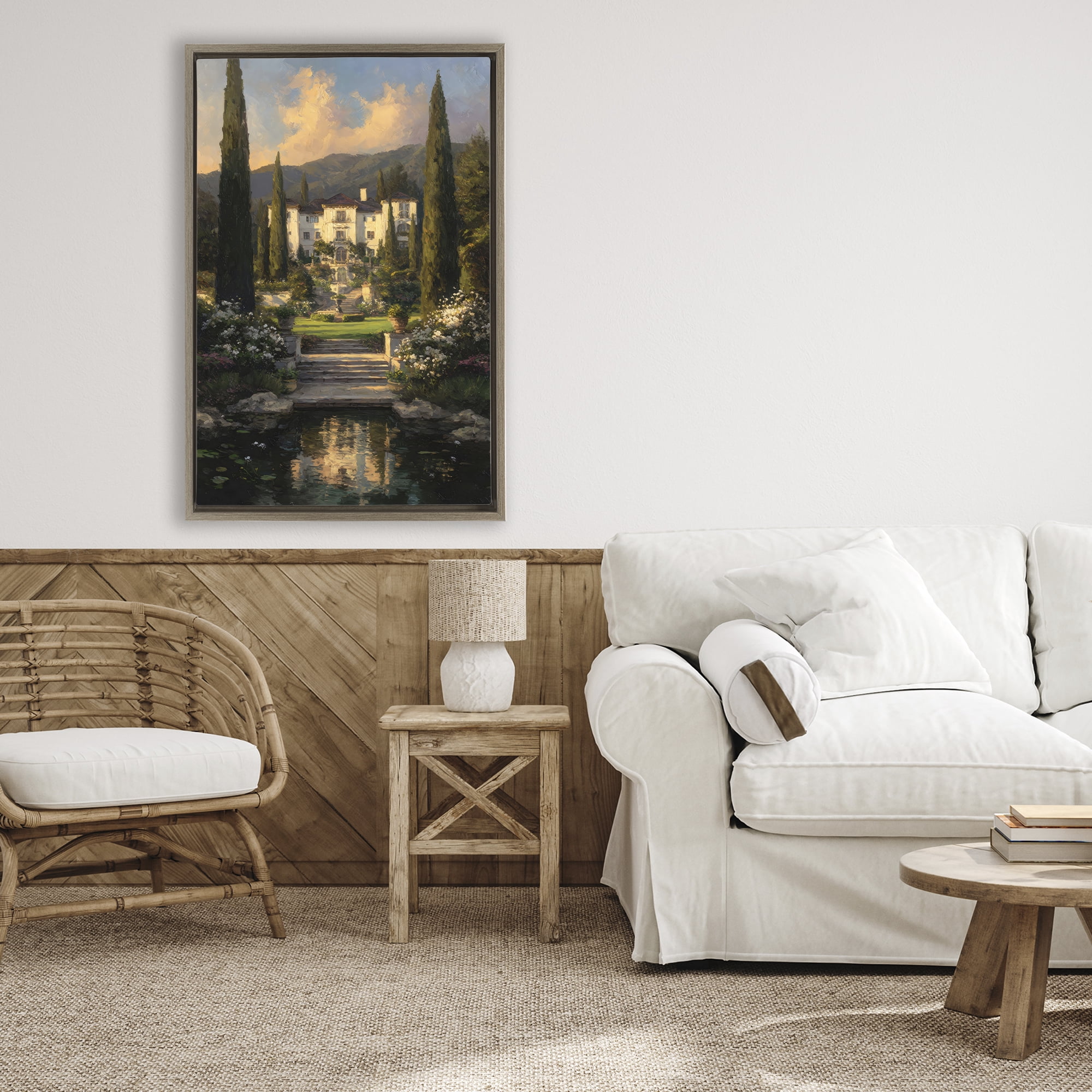 Stupell Industries Victorian Mansion at Sunset Brown Framed Floater Canvas Wall Art, design by Petal Prints Design