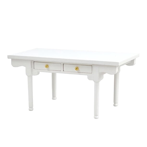 Escritorio de madera con cajón que se abre, hecho a mano para modelo de casa de muñecas a escala 1/12 Blanco