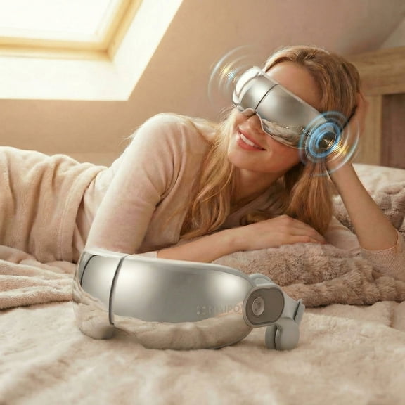 NAIPO Eye Massager with Heat for Migraines  Eye Mask with Bluetooth Music and Adjustable Headband for Eye Strain Relief, Gifts for Parents