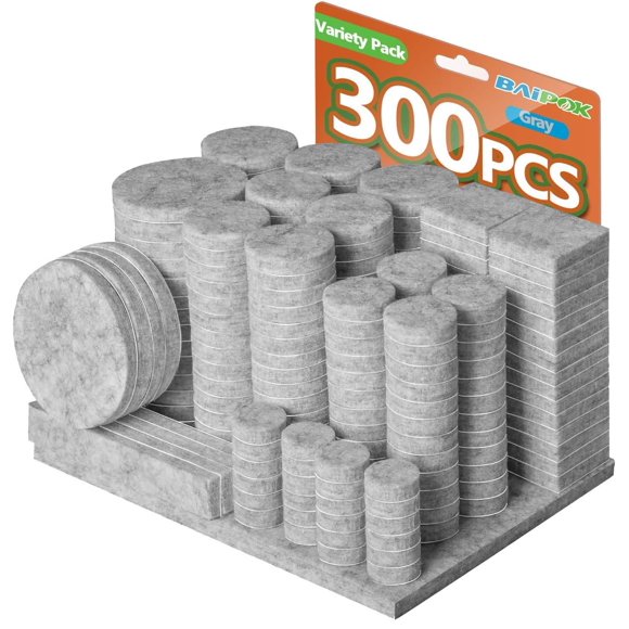 BAIPOK Protectores de fieltro para muebles, 300 piezas, gris, antirayaduras