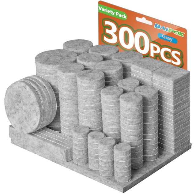 BAIPOK Protectores de fieltro para muebles, 300 piezas, gris, antirayaduras