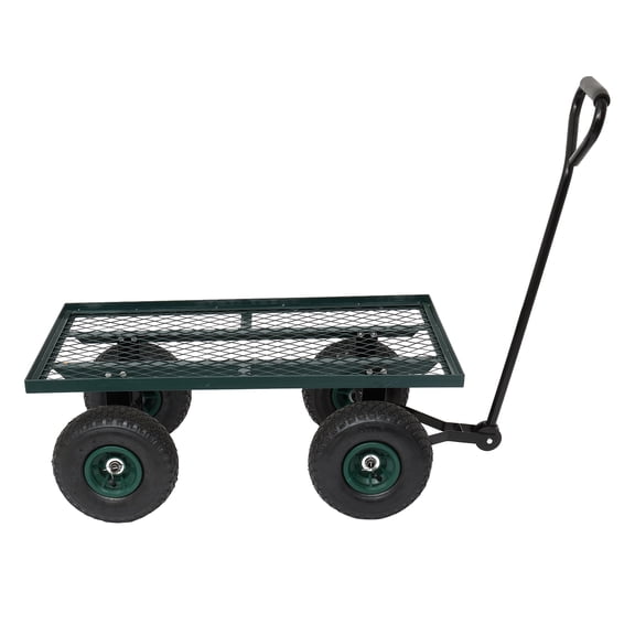 Metal Deck Garden Cart with 4 Wheels, Heavy Duty Wagon Cart for Farm, Yard and Cargo