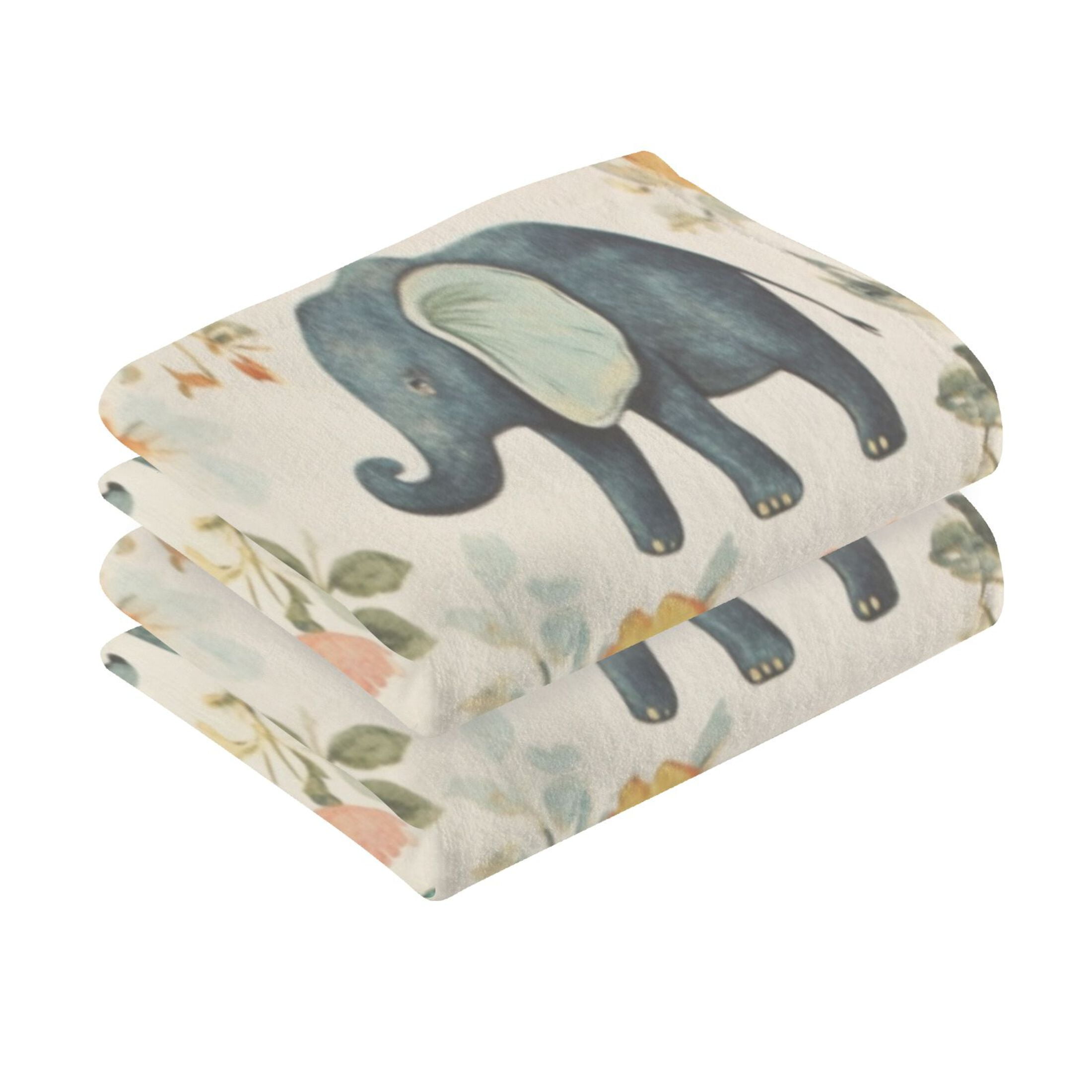 Cotton Towel Two-Piece 16x28 Inch One Sizex2 Face Towel Set Towel Set Cotton Hand Bath Towel Bathroom Beach Green Elephant Pattern