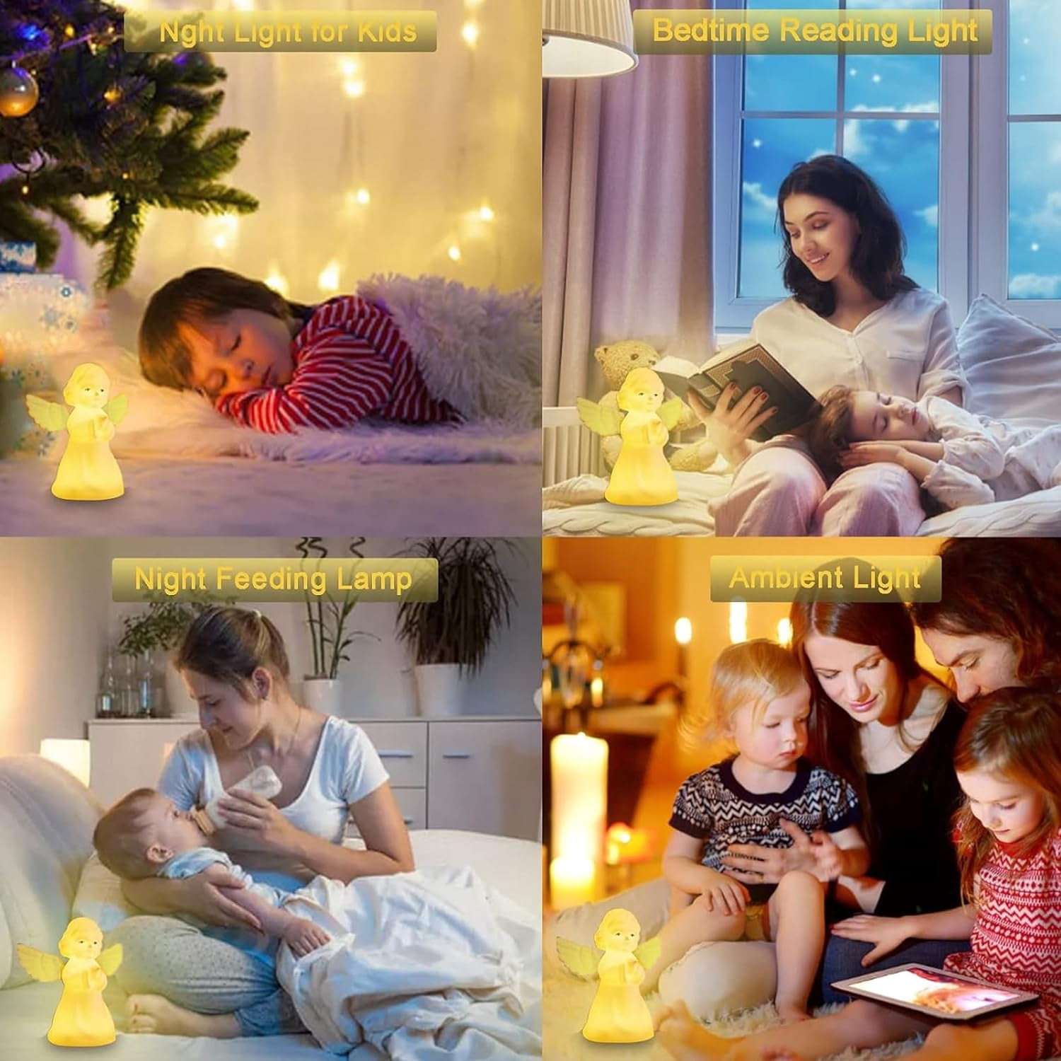 Night Light for Kids, Multi-Color Angel Silicone Lamp with Tap Control, Rechargeable LED Beside Night Lights, Dimmable Cute Nursery Night Light Gift for Boys Girls Baby Toddlers Teen