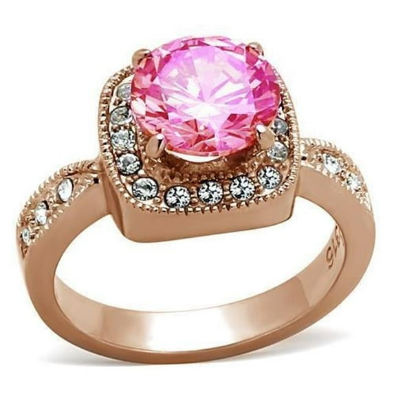 Alamode LOA1149-8 Women IP Rose Gold Brass Ring with AAA Grade CZ in Light Rose - Size 8