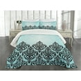 thumbnail image 3 of Ambesonne Damask Quilted Bedspread Set 3 Pcs, Antique Victorian Motif, Queen Size, Black Blue, 3 of 5