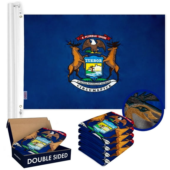 Michigan MI State Flag 3x5FT 5-Pack Double-sided Embroidered Polyester By G128