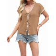 thumbnail image 2 of Women Summer Cable Knit Cardigan Sweater Tie Front V Neck Oversized Knitwear Khaki S, 2 of 8