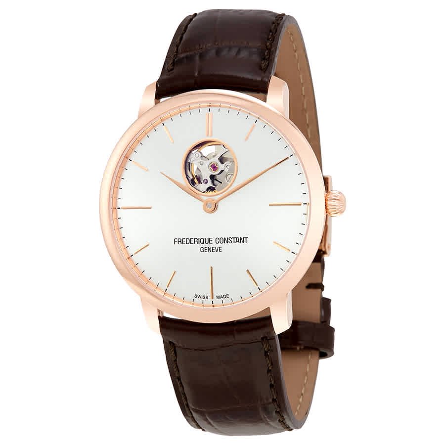 frederique constant rose gold plated leather analogue watch