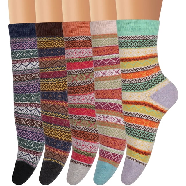 Calcetines de invierno 5 pares de calcetines de lana vintage para mujer, calcetines cómodos cálidos de punto grueso Xemadio CJWUS-2136