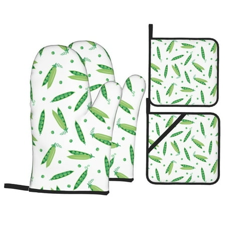 

Oven Mitts and Pot Holders 4 Piece Peas green High Heat Slip Resistant Oven Mitt and Trivets Set Kitchen Oven Glove Pot Holders for Cooking Baking Grilling