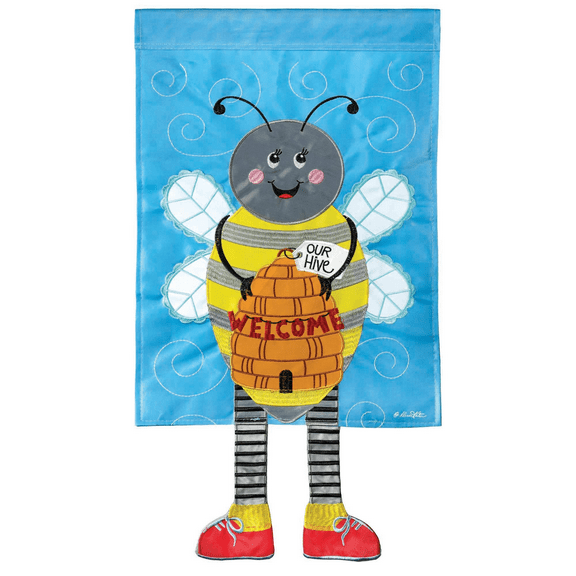 Our Hive Welcome Yellow Honey Bee 19 x 13 Small Polyester Outdoor Hanging Garden Flag