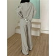 thumbnail image 2 of Pijamas de rayas for mujer, conjuntos de 2 piezas, camisetas de manga larga, pantalones anchos con cordón, conjuntos a juego, conjuntos de estar en casa, 2 of 7