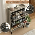 thumbnail image 3 of Shoe Storage Cabinet for Entryway, Set of 2, Hidden Shoe Cabinet with 2 Flip Drawers, Narrow Slim Shoe Cabinet for Hallway, Free Standing Wooden Shoe Organizer Shoe Rack, Light Rustic Grey, 3 of 16