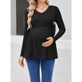 thumbnail image 3 of Weardear Maternity Tops Long Sleeve Pleated Waist Pregnancy Shirts V Neck Casual Pregnant Clothes Tunic Blouse for Women, 3 of 6