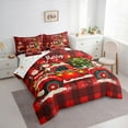 thumbnail image 3 of Manfei Cartoon Xmas Truck Twin Bedding Sets 7 Pieces, Santa Claus Tree Snowman Bedding Comforter Set, Red Black Plaid Chekcered Sheet Sets, Breathable Home Decor, 3 of 8