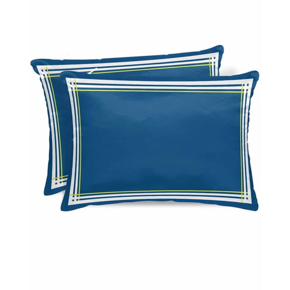 Hokiten Pillow Cases Queen Size Set of 2, Couch Pillow Covers, Navy Blue Line Satin Pillowcases with Zipper for Hair/Skin, Pillow Protector Cover, Farmhouse Simple Blue Striped 20x30 Inches