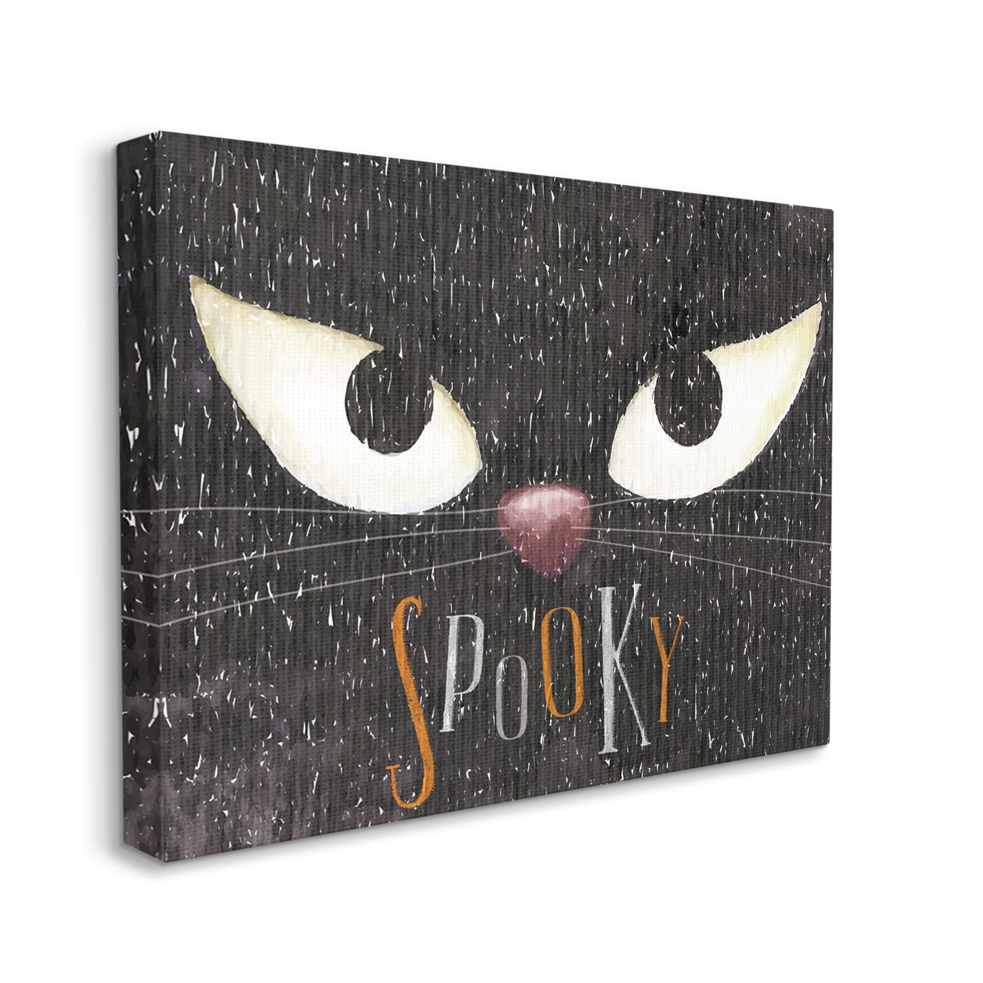 Stupell Industries Spooky Halloween Black Cat Eyes Holiday Painting Gallery Wrapped Canvas Print Wall Art