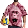 thumbnail image 4 of Pink Monkey Gorilla Men's Short Sleeve Poplin Button Down Hawaiian Printed Summer Beach Shirt, Unisex, 4 of 6