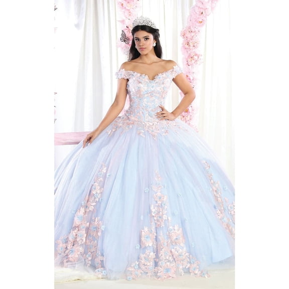 Women's Layla K LK160 Floral Embroidered Glitter Sweet 16 Quince Ball Gown Dress Pink And Baby Blue 6 PINK/BABY