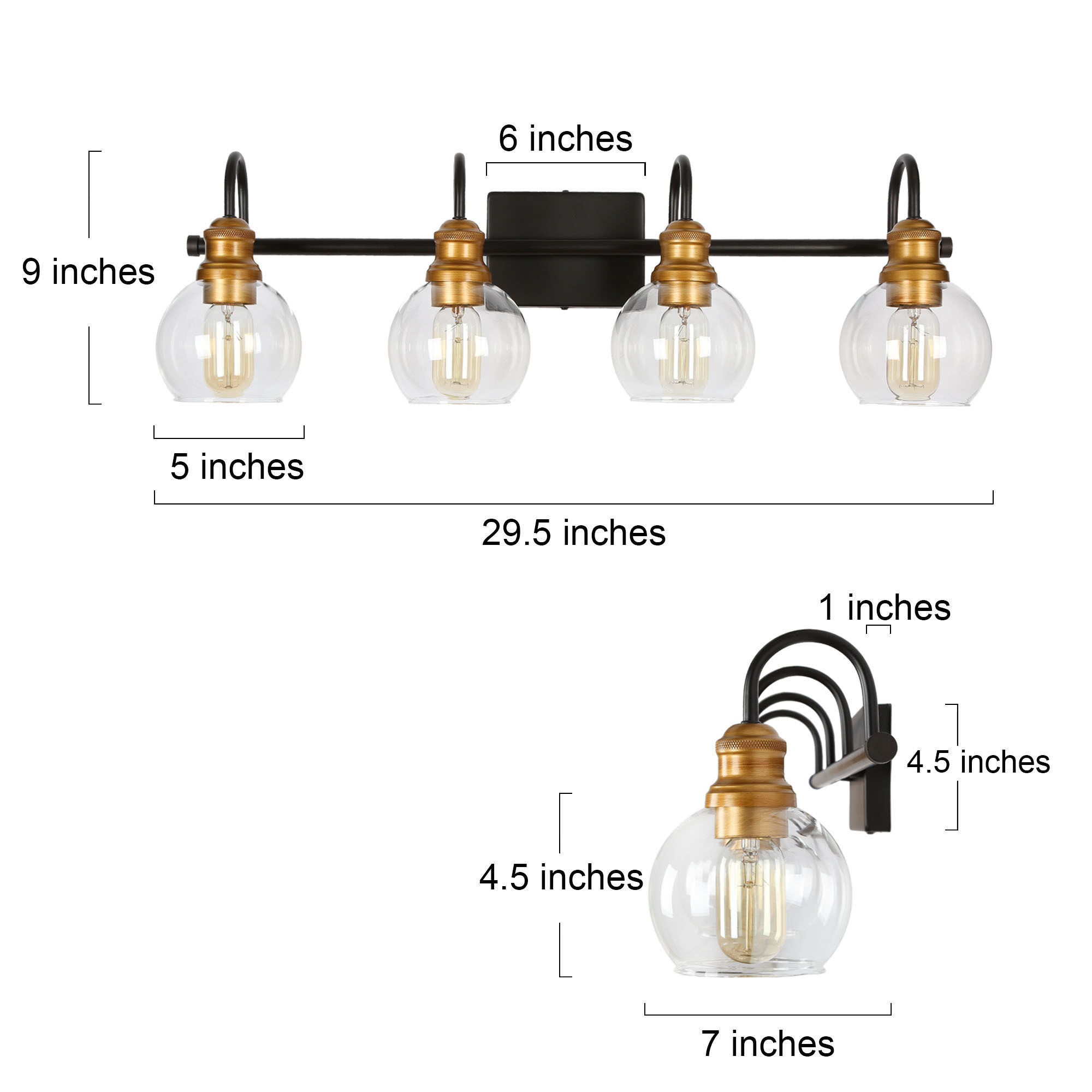 LNC 4-Light Black Modern Bathroom Vanity Lighting with Clear Glass