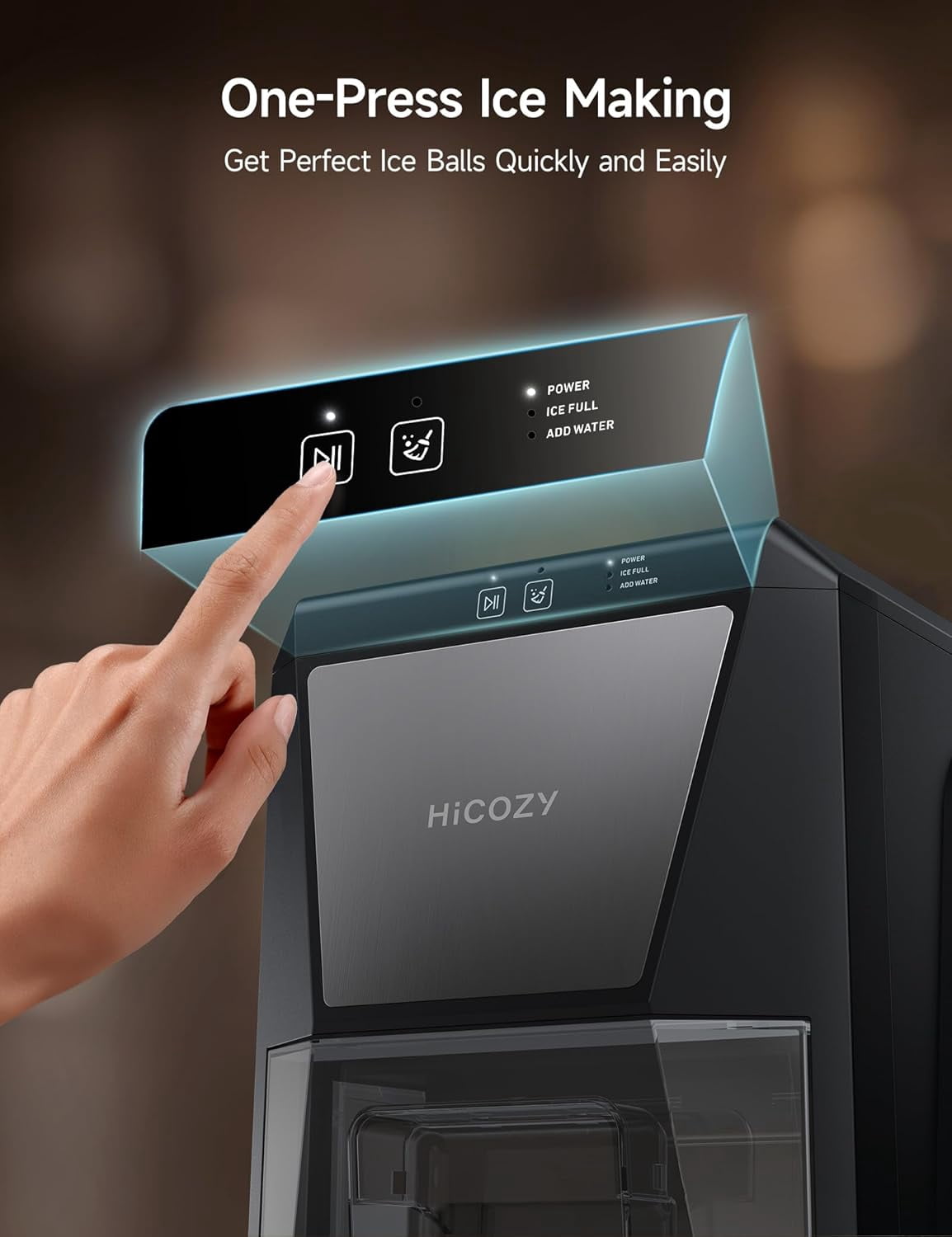 HiCOZY Ice Maker Clear Ice Ball Maker Countertop, Sphere Ice Maker with IcyGem Technology, 2 Ice Balls in 60Mins, 40 pcs/Day, Self-Cleaning Ice Machine with Ice Tong for Cocktails, Whiskey & Bourbon