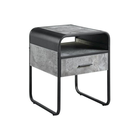 ACME Raziela Wooden End Table with Drawer in Concrete Gray and Black