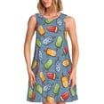 thumbnail image 1 of Easygdp Fruit Ice Cream para Vestido Transpirable de Mujer, Vestido Suelto de Manga Corta con Pliegues y Bolsillos para el Verano, 1 of 7