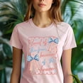 thumbnail image 5 of Land of the Free Because of the Brave Bow T-Shirt | Women’s Patriotic Quote Tee, CarolinaBlue, Size S, 5 of 6