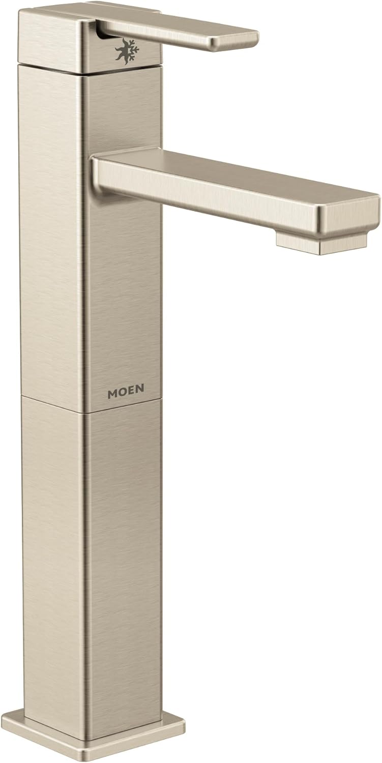Moen S6712BN 90 Degree One-Handle Single Hole Vessel Sink Modern Bathroom Faucet, Brushed Nickel