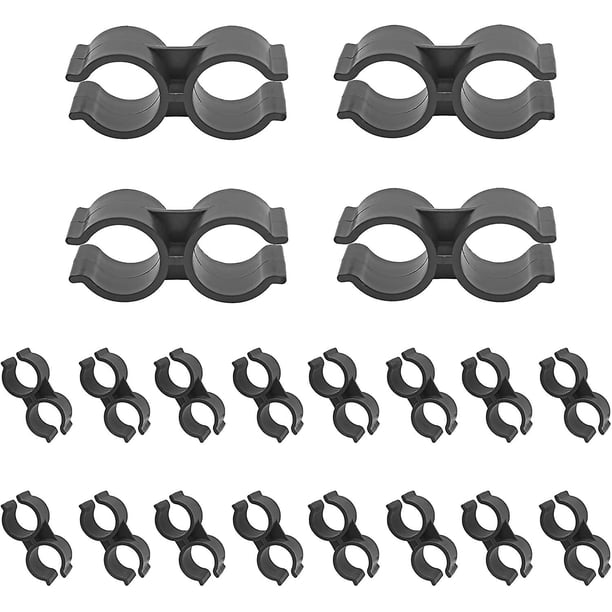 20 piezas Abrazadera de tubo doble negra 24 mm/0,93 pulgadas de diámetro Abrazadera de tubo doble Conexión Conexión de tubería y enlace de estante Clip Accesorios de sujeción