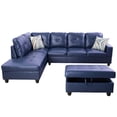 thumbnail image 2 of Momspeace Living Room Sectional Couch with Storage Ottoman, Modern PU Leather L-Shaped Sofa Couch Set - Blue, 2 of 6